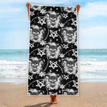 Black And White Wicca Devil Skull Print Beach Towel