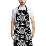 Black And White Wicca Devil Skull Print Bib Apron With Pocket
