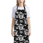 Black And White Wicca Devil Skull Print Bib Apron With Pocket