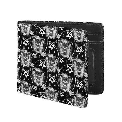 Black And White Wicca Devil Skull Print Bifold Wallet
