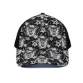 Black And White Wicca Devil Skull Print Black Mesh Trucker Hat