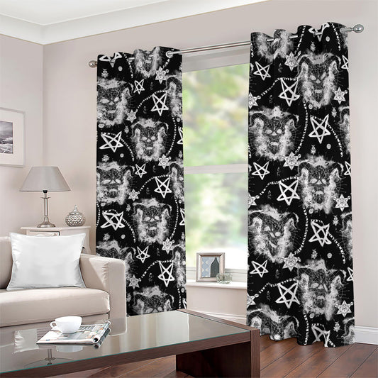 Black And White Wicca Devil Skull Print Blackout Grommet Curtains