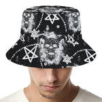 Black And White Wicca Devil Skull Print Bucket Hat