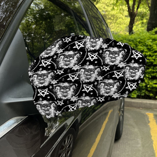 Black And White Wicca Devil Skull Print Car Side Mirror Covers