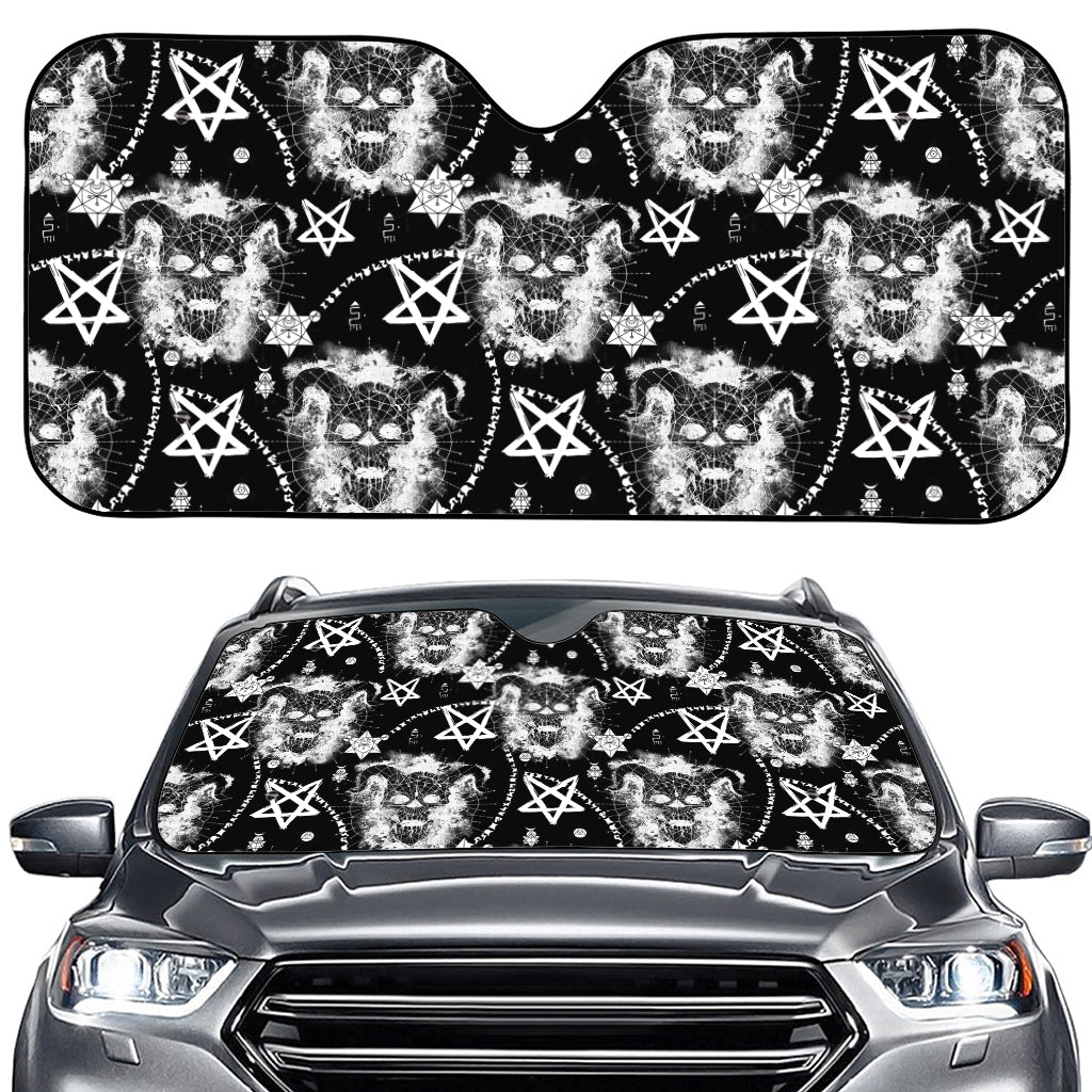 Black And White Wicca Devil Skull Print Car Windshield Sun Shade