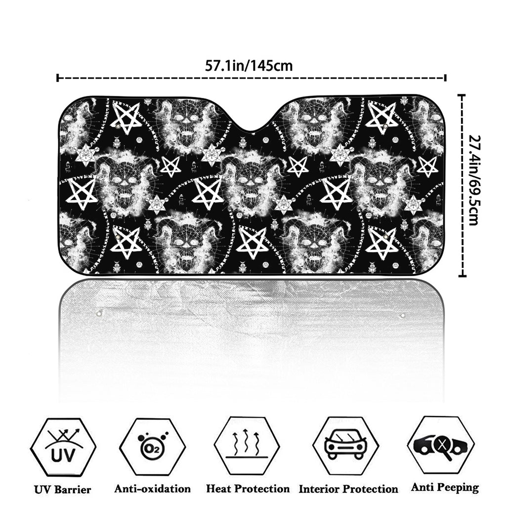 Black And White Wicca Devil Skull Print Car Windshield Sun Shade