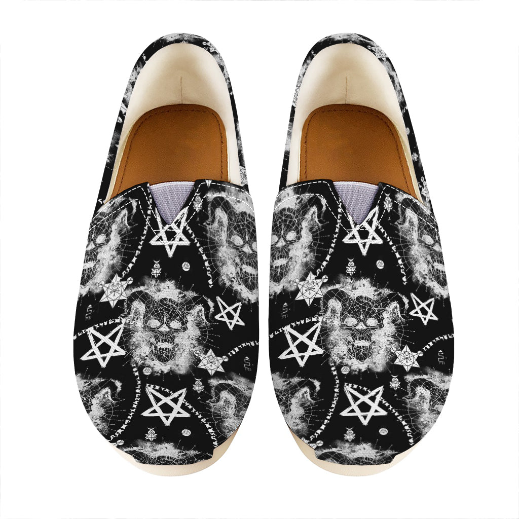 Black And White Wicca Devil Skull Print Casual Shoes