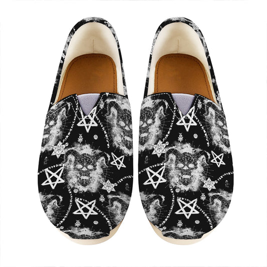 Black And White Wicca Devil Skull Print Casual Shoes