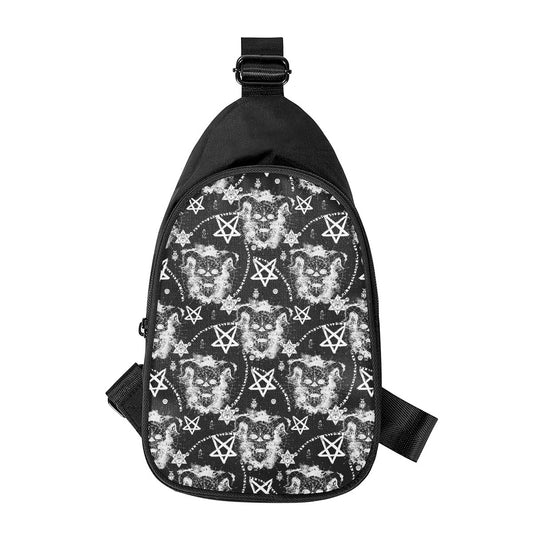 Black And White Wicca Devil Skull Print Chest Bag