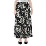 Black And White Wicca Devil Skull Print Chiffon Maxi Skirt