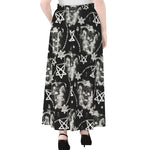 Black And White Wicca Devil Skull Print Chiffon Maxi Skirt