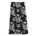 Black And White Wicca Devil Skull Print Cotton Front Slit Maxi Skirt