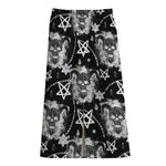 Black And White Wicca Devil Skull Print Cotton Front Slit Maxi Skirt