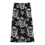 Black And White Wicca Devil Skull Print Cotton Front Slit Maxi Skirt