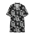 Black And White Wicca Devil Skull Print Cotton Hawaiian Shirt