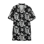 Black And White Wicca Devil Skull Print Cotton Hawaiian Shirt