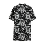 Black And White Wicca Devil Skull Print Cotton Hawaiian Shirt