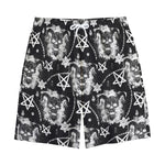 Black And White Wicca Devil Skull Print Cotton Shorts