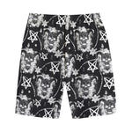 Black And White Wicca Devil Skull Print Cotton Shorts