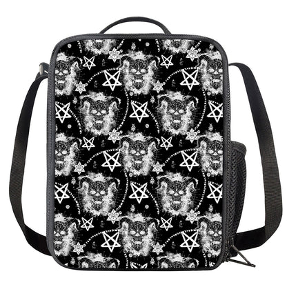 Black And White Wicca Devil Skull Print Crossbody Lunch Bag