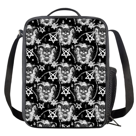 Black And White Wicca Devil Skull Print Crossbody Lunch Bag