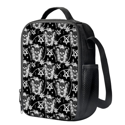 Black And White Wicca Devil Skull Print Crossbody Lunch Bag