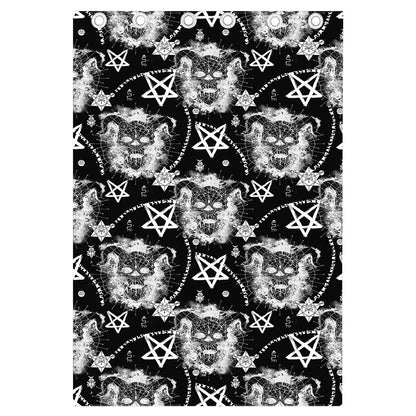 Black And White Wicca Devil Skull Print Curtain