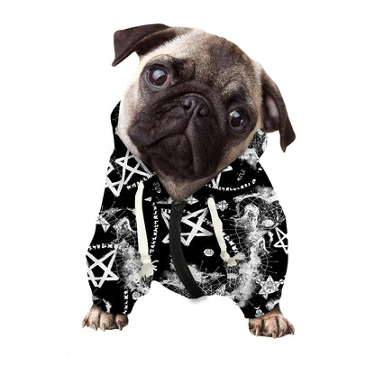 Black And White Wicca Devil Skull Print Dog Zip Up Hoodie