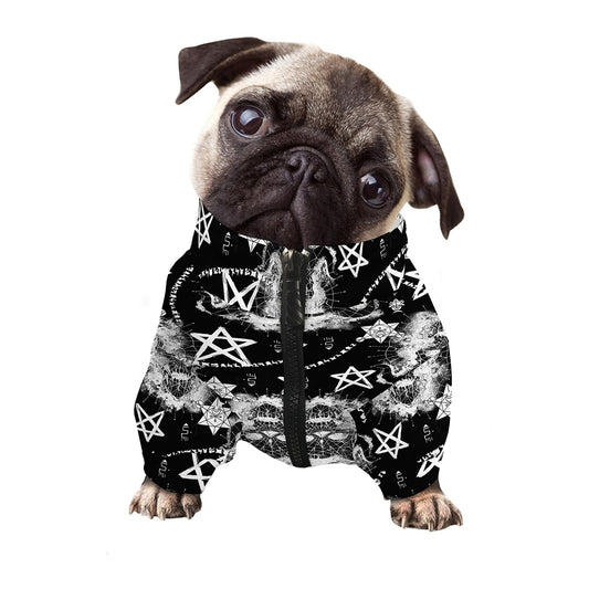 Black And White Wicca Devil Skull Print Dog Zip Up Jacket