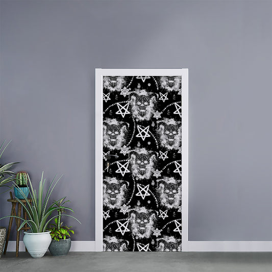Black And White Wicca Devil Skull Print Door Sticker