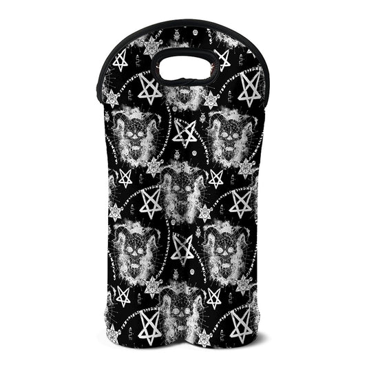 Black And White Wicca Devil Skull Print Double Neoprene Wine Tote