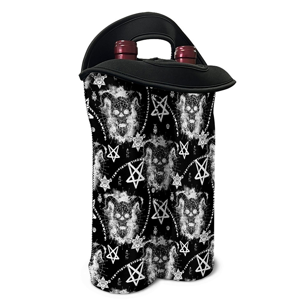 Black And White Wicca Devil Skull Print Double Neoprene Wine Tote