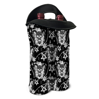 Black And White Wicca Devil Skull Print Double Neoprene Wine Tote