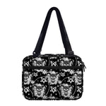 Black And White Wicca Devil Skull Print Double Strap Bible Bag