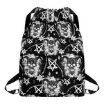 Black And White Wicca Devil Skull Print Drawstring Backpack