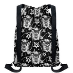 Black And White Wicca Devil Skull Print Drawstring Backpack