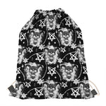 Black And White Wicca Devil Skull Print Drawstring Bag