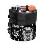 Black And White Wicca Devil Skull Print Drawstring Makeup Bag