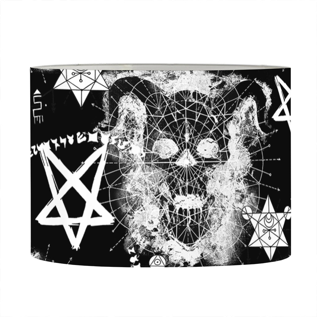 Black And White Wicca Devil Skull Print Drum Lamp Shade