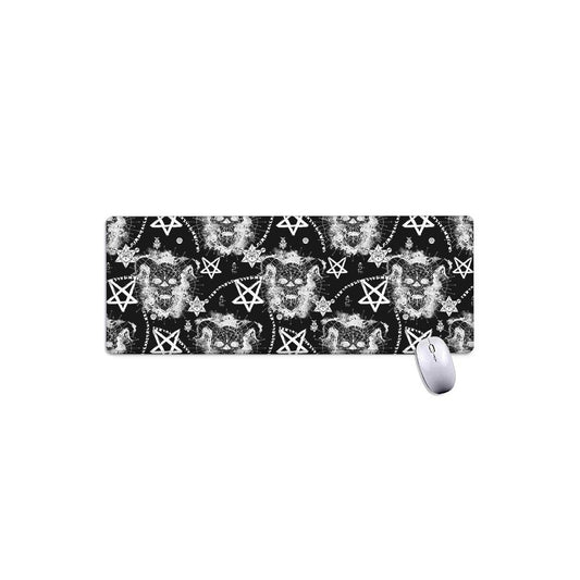 Black And White Wicca Devil Skull Print Extended Mouse Pad