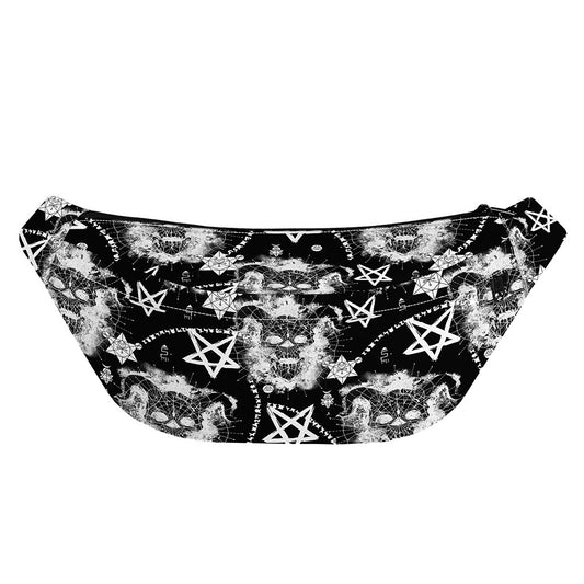 Black And White Wicca Devil Skull Print Fanny Pack