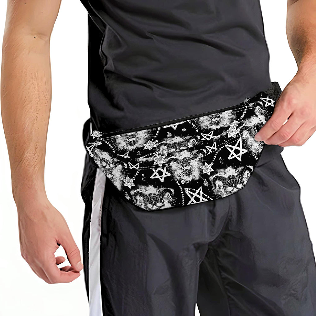Black And White Wicca Devil Skull Print Fanny Pack
