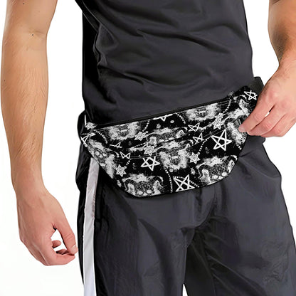 Black And White Wicca Devil Skull Print Fanny Pack