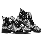 Black And White Wicca Devil Skull Print Flat Ankle Boots
