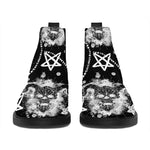 Black And White Wicca Devil Skull Print Flat Ankle Boots