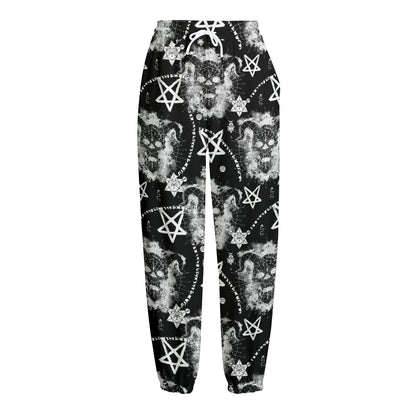 Black And White Wicca Devil Skull Print Fleece Lined Knit Pants