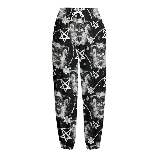 Black And White Wicca Devil Skull Print Fleece Lined Knit Pants