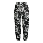 Black And White Wicca Devil Skull Print Fleece Lined Knit Pants