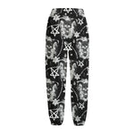Black And White Wicca Devil Skull Print Fleece Lined Knit Pants