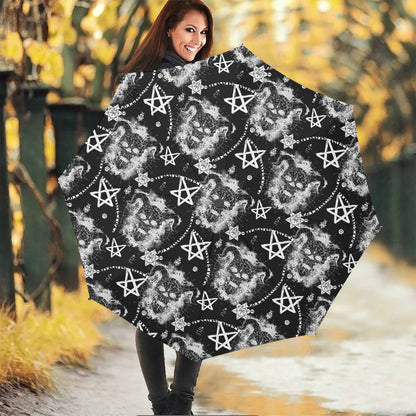 Black And White Wicca Devil Skull Print Foldable Umbrella